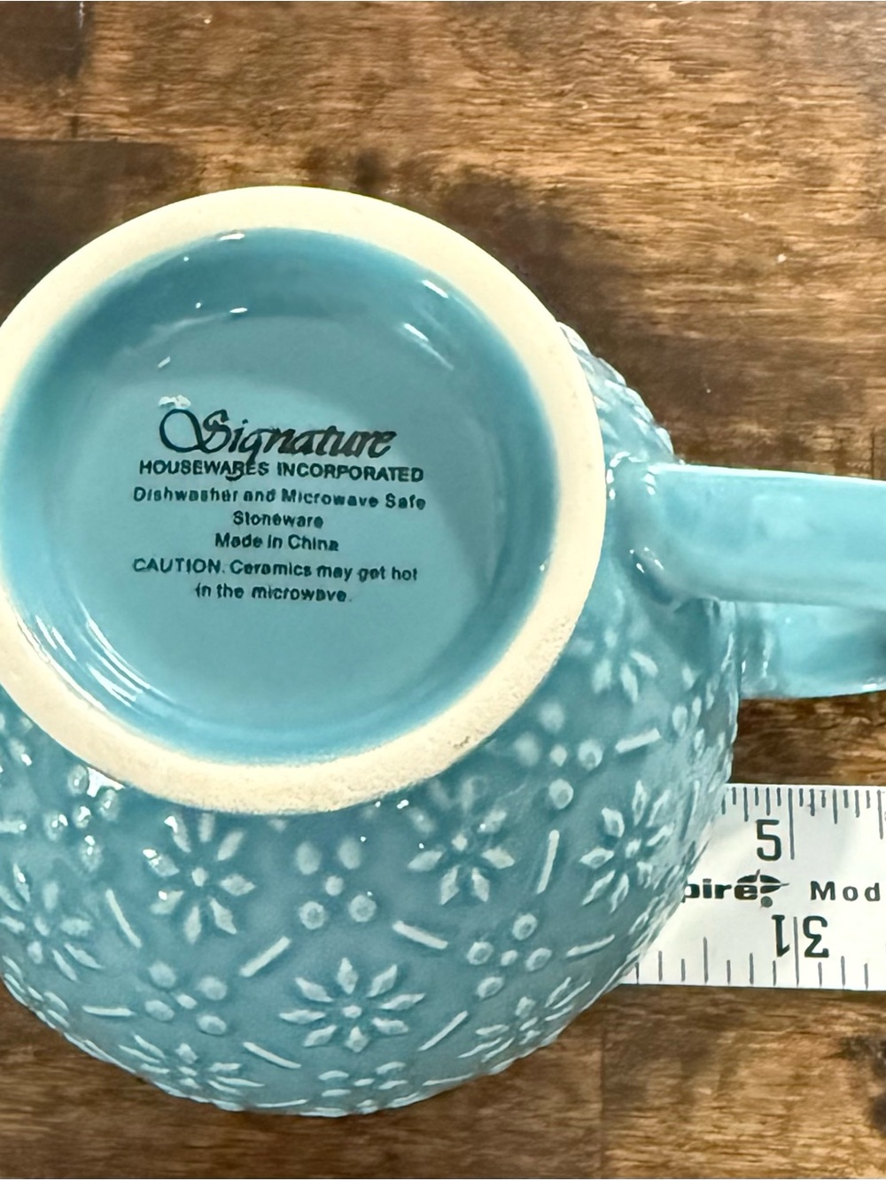 Teal Signature Housewares Embossed Stoneware Mug with Blue Patterned Interior - Picture 8 of 9